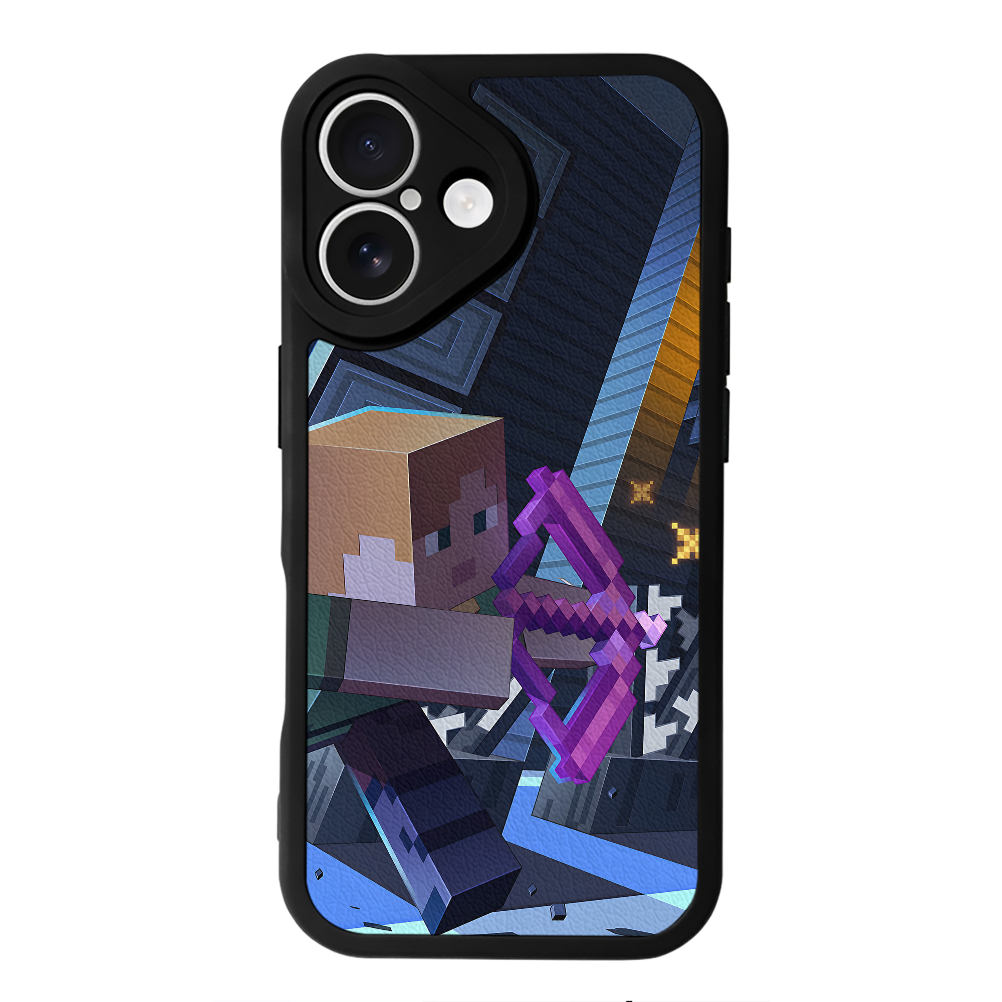 （画像用） マインクラフト ブロックの世界 Minecraft MC Block world 【iPhone 16シリーズ対応】シリコンスマホケース（レザー調） 材質：シリコン